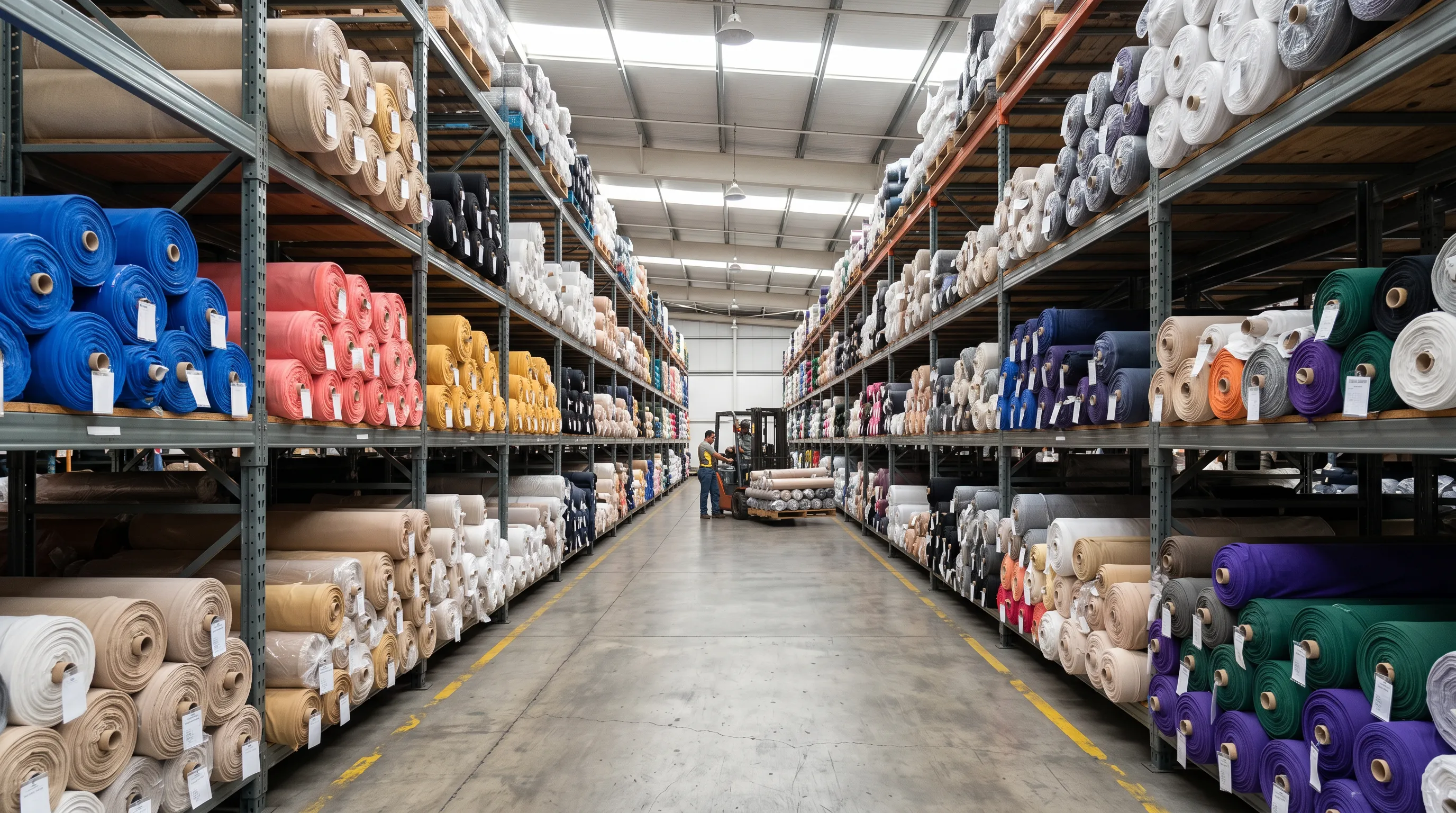 Rollos de tela en almacén textil